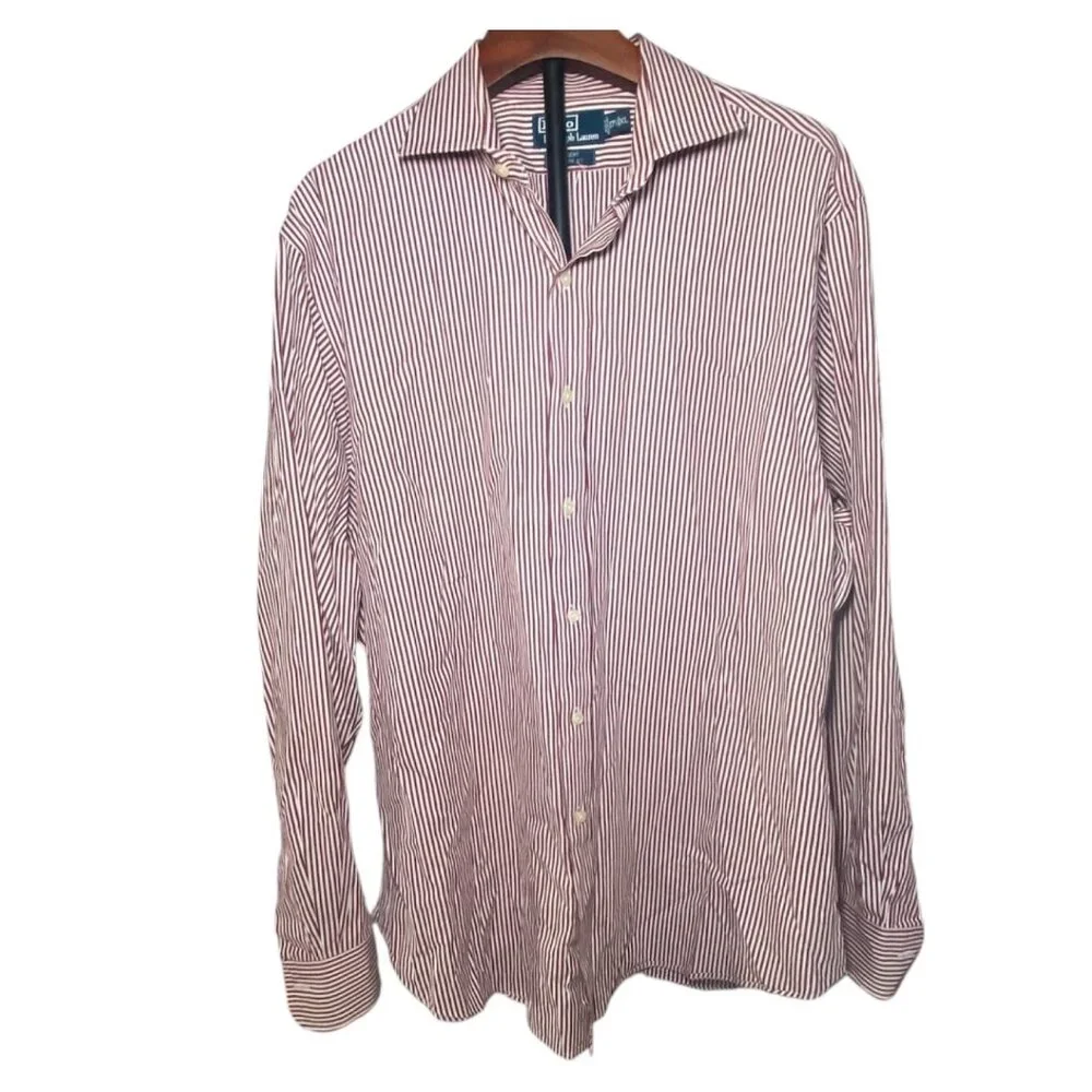 Polo Ralph Lauren Mens Regent Classic Fit Red‎ & White Striped Button-Up